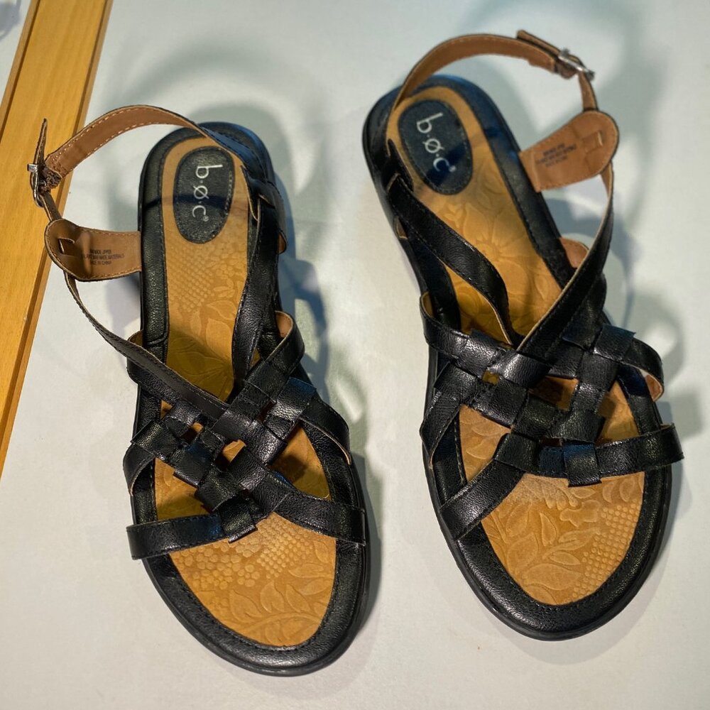B.O.C. Born Concept - size 10 W - Women's Kesia black strappy weave flat sandals